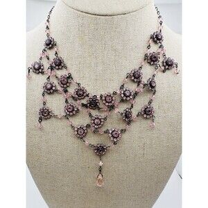Vintage Austrian Crystal Flower Bib Necklace Statement 15”